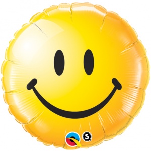 Rund gul folieballong Smileymärke - 46 cm