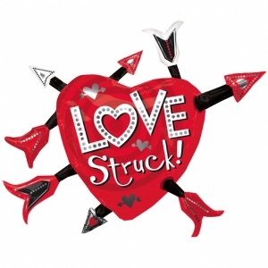 Hjärtformad röd folieballong "Love Struck" amors pilar - 89 cm