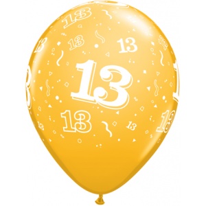 13-års födelsedagsballonger - blandade färger - 28 cm latex - 6 st