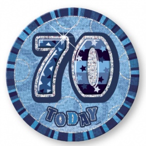 70-års födelsesdagsknapp blå - 15 cm