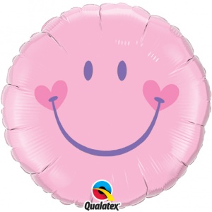 Rund rosa folieballong sött leende - 46 cm