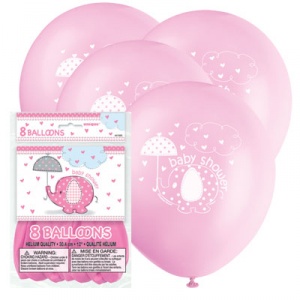 Baby shower rosa ballonger med motiv - 30 cm latex - 8 st
