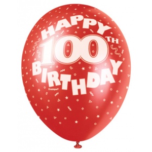 100-års födelsedagsballonger - superprint blandade - 30 cm latex - 5 st