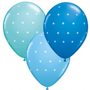 Små prickiga blå ballonger - 28 cm latex - 6 st