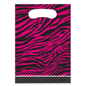 Partypåsar i plast zebramönstrat rosa - 8 st