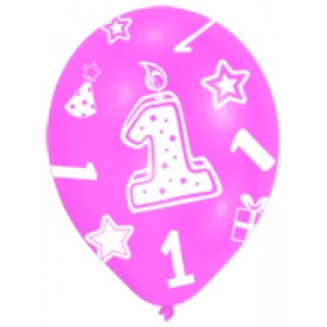 1-års födelsedagsballonger - Rosa - 28 cm latex - 6 st